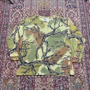 VTG 00s Predator Branch Camo Long Sleeve LH Pocket Shirt Hunting Brown Green XXL